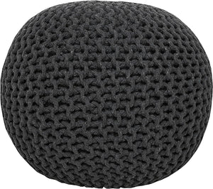 · REDEARTH · Round Pouf Foot Stool Ottoman - Cotton Hand Knitted Dori Pouffe, Cord Boho Home Décor, Stuffed Cable Poof Accent Chair for Living Room, Bedroom, Nursery, Kidsroom (19.5”x19.5”x14”; Dark Gray)