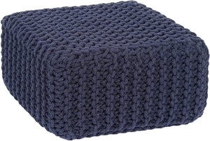 · REDEARTH · Cube Low Pouf Foot Stool Ottoman - Hand Knitted Poof - Cord Boho Pouffe - Home Décor - Stuffed Footrest for Living Room - Nursery - Bedroom - Patio (16" x 16" x 8") - Navy Blue