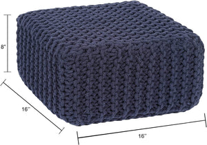 · REDEARTH · Cube Low Pouf Foot Stool Ottoman - Hand Knitted Poof - Cord Boho Pouffe - Home Décor - Stuffed Footrest for Living Room - Nursery - Bedroom - Patio (16" x 16" x 8") - Navy Blue
