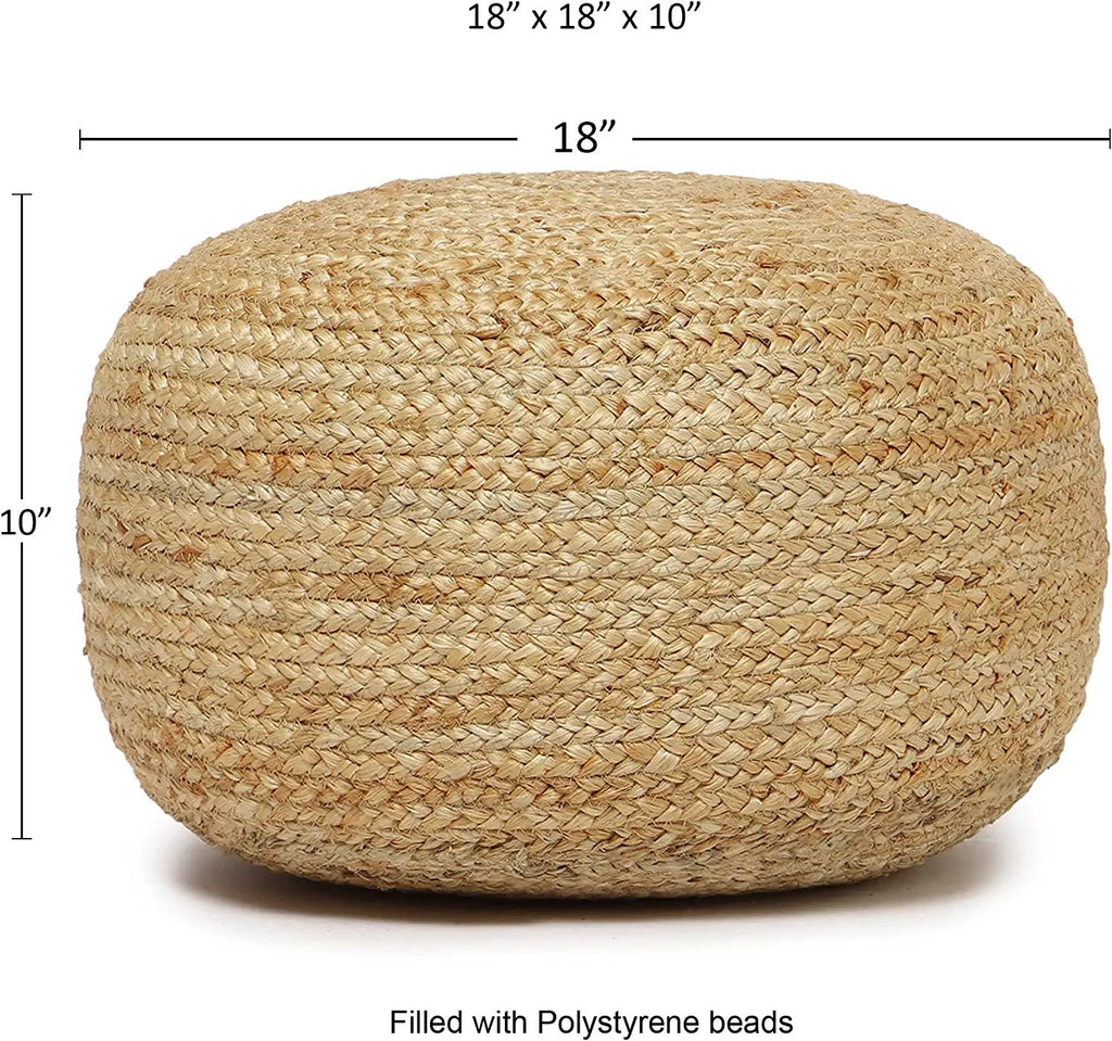 · REDEARTH · Jute Circular Low Pouf Ottoman - Braided Pouffe Accent Sitting Round Footrest for Living Room, Bedroom, Nursery, kidsroom, Patio, Gym; 100% Jute (18"x18"x10"; Natural)