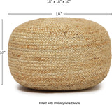 · REDEARTH · Jute Circular Low Pouf Ottoman - Braided Pouffe Accent Sitting Round Footrest for Living Room, Bedroom, Nursery, kidsroom, Patio, Gym; 100% Jute (18"x18"x10"; Natural)