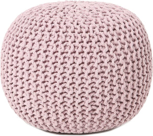 · REDEARTH · Round Pouf Ottoman - Hand Knitted Boho Poof Home Décor Pouffe Circular Footrest for Living Room - Bedroom - Lounge - 100% Cotton (19.5"x19.5"x14") - Pale Pink