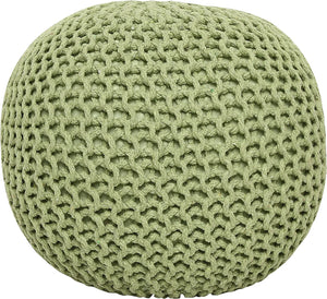 · REDEARTH · Round Pouf Foot Stool Ottoman - Cotton Knitted Cord Boho Pouffe - Cable Poof Filled Footrest Stuffed for Living Room - Nursery - Bedroom - Patio - Lounge (19.5"x19.5"x14") - Kiwi