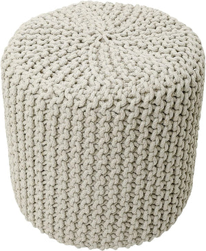 · REDEARTH · Cylindrical Hand Knitted Pouf - Foot Stool Ottoman - Cord Boho Pouffe - Cotton Round Poof for Home Decor - Living Room - Nursery - Bedroom - Patio (16" x 16" x 16") - Ivory