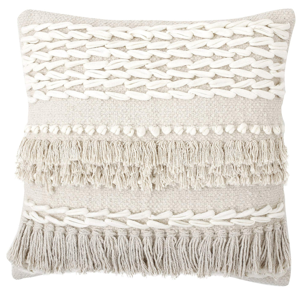 · REDEARTH · Tufted Throw Pillow Cushion Covers - Boho Textured Woven Decorative Cases Set for Couch - Sofa - Bed - Farmhouse - Chair - Patio - Outdoor - car - 100% Cotton (18x18 ; Natural) Pack of 2