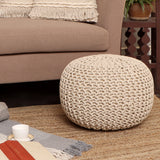 REDEARTH Round Pouf Ottoman - Cable Knitted Boho Poof - Home Décor Cord Pouffe Handmade Circular Footrest for Living Room - Bedroom - Kids Bedroom - 100% Cotton Pouf (18"x18"x14") - Ivory