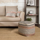UNSTUFFED Pouf Ottoman Cover Textured Storage Cube Bean Bag Poof Pouffe Accent Chair Seat Footrest for Living Room, Bedroom, Patio, Gym; 100% Cotton (18"X18"X18", Motley Bohemia)