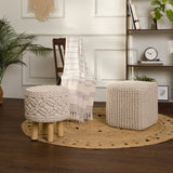 REDEARTH Square Pouf Ottoman Foot Stool -Hand Knitted Bean Bag, Cord Boho Pouffe, Accent Poof Braided Dori Beanbag Chair for Living Room, Bedroom, Nursery, Patio, 100% Cotton (16”x16”x16”; Ivory)