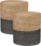 REDEARTH Jute Braided Pouf Ottoman Natural Gray Cylinder - Two Pack