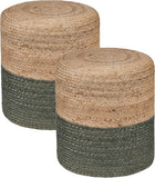 REDEARTH Jute Braided Pouf Ottoman Natural Olive Cylinder - Two Pack