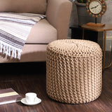 REDEARTH Cylindrical Hand Knitted Pouf - Foot Stool Ottoman - Cord Boho Pouffe - Cotton Round Poof Accent Chair for Home Decor, Kids, Living Room, Bedroom, Nursery, Patio, Lounge (16"x16"x16", Beige)