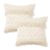 REDEARTH Tufted Boho Throw Pillow Covers Earthy Fringe Natural