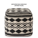 REDEARTH UNSTUFFED Pouf Ottoman Cover Textured Storage Cube Bean Bag Pouffe Footrest for Living Room, Bedroom, Nursery, Kidsroom; 100% Cotton(18"X18"X18", Linear Diamonds Black)