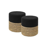 REDEARTH Jute Braided Pouf Ottoman Cylindrical Color Blocked Black Natural -Two Pack