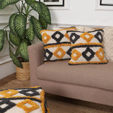 REDEARTH Textured Throw Pillow Cushion Covers-Woven Tufted Decorative Farmhouse Cases Set for Couch, Sofa, Bed, Chair, Dining, Patio, Outdoor; 100% Cotton (18"x18", Vague Mist Mustard) Pack of 2…