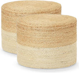 REDEARTH Cylindrical Pouf Foot Stool Ottoman - Jute Braided Pouffe Poof Accent Sitting Footrest for Living Room, Bedroom, Nursery, Patio, Lounge & Other Rooms (Natural Ivory, 18