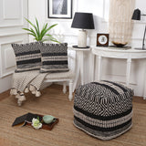 REDEARTH Tufted Cube Pouf Ottoman with Filler Char Delineate Black With Filler