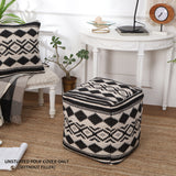 REDEARTH UNSTUFFED Pouf Ottoman Cover Textured Storage Cube Bean Bag Pouffe Footrest for Living Room, Bedroom, Nursery, Kidsroom; 100% Cotton(18"X18"X18", Linear Diamonds Black)