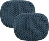 REDEARTH Hand Knitted Cable Pouf Ottoman Circular Teal