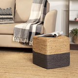 · REDEARTH · Cube Pouf Foot Stool Ottoman - Jute Braided Pouffe Poof Accent Sitting Footrest for The Living Room, Bedroom, Nursery, Patio, Lounge & Other Rooms, Set of 2(14.5”x14.5”x16”; Natural Gray)