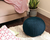 REDEARTH Hand Knitted Cable Pouf Ottoman Circular Teal