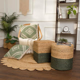 · REDEARTH · Cube Pouf Foot Stool Ottoman - Jute Braided Pouffe Poof Accent Sitting Footrest for The Living Room, Bedroom, Nursery, Patio, Lounge - Set of 2 (14.5”x14.5”x16”; Natural Olive)