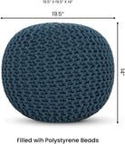 REDEARTH Hand Knitted Cable Pouf Ottoman Circular Teal