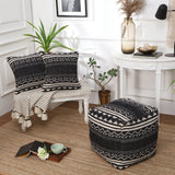 REDEARTH Tufted Cube Pouf Ottoman with Filler Ziggurat Obsession Black With Filler