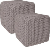 REDEARTH · Cube Pouf Foot Stool Ottoman - Hand Knitted Poof - Cord Boho Pouffe - Home Décor - Stuffed Footrest for Living Room - Bedroom - Nursery (16" x 16" x 16") - Taupe, Set of 2