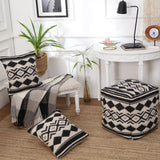 REDEARTH Tufted Cube Pouf Ottoman with Filler Linear Diamond Black With Filler