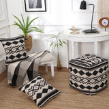 REDEARTH UNSTUFFED Pouf Ottoman Cover Textured Storage Cube Bean Bag Pouffe Footrest for Living Room, Bedroom, Nursery, Kidsroom; 100% Cotton(18"X18"X18", Linear Diamonds Black)
