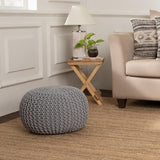REDEARTH Hand Knitted Cable Pouf Ottoman Circular Gray
