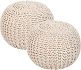 REDEARTH · Round Pouf Ottoman - Hand Knitted Cable Boho Poof Home Décor Pouffe Circular Footrest for Living Room - Nursery - Bedroom - Lounge 100% Cotton (19.5"x19.5"x14") - Ivory, Set of 2