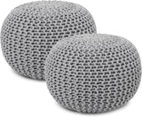REDEARTH Hand Knitted Cable Pouf Ottoman Circular Gray