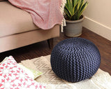 REDEARTH Hand Knitted Cable Pouf Ottoman Circular Navy Blue