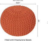 REDEARTH Hand Knitted Cable Pouf Ottoman Circular Burnt Orange