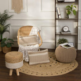 REDEARTH Hand Knitted Cable Pouf Ottoman Circular Beige