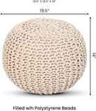 REDEARTH · Round Pouf Ottoman - Hand Knitted Cable Boho Poof Home Décor Pouffe Circular Footrest for Living Room - Nursery - Bedroom - Lounge 100% Cotton (19.5"x19.5"x14") - Ivory, Set of 2