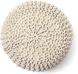 REDEARTH · Round Pouf Ottoman - Hand Knitted Cable Boho Poof Home Décor Pouffe Circular Footrest for Living Room - Nursery - Bedroom - Lounge 100% Cotton (19.5"x19.5"x14") - Ivory, Set of 2