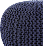 REDEARTH Hand Knitted Cable Pouf Ottoman Circular Navy Blue