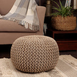 REDEARTH Hand Knitted Cable Pouf Ottoman Circular Beige Ivory
