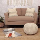 REDEARTH · Round Pouf Ottoman - Hand Knitted Cable Boho Poof Home Décor Pouffe Circular Footrest for Living Room - Nursery - Bedroom - Lounge 100% Cotton (19.5"x19.5"x14") - Ivory, Set of 2