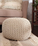 REDEARTH · Round Pouf Ottoman - Hand Knitted Cable Boho Poof Home Décor Pouffe Circular Footrest for Living Room - Nursery - Bedroom - Lounge 100% Cotton (19.5"x19.5"x14") - Ivory, Set of 2