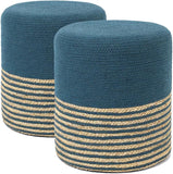 REDEARTH Cylindrical Pouf Foot Stool Ottoman - Jute Braided Pouffe Poof Accent Sitting Footrest for Living Room, Bedroom, Nursery, Patio, Lounge & Other Rooms (Teal Natural , 14.5"x14.5"x16") Set of 2