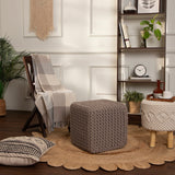 REDEARTH Hand Knitted Cable Pouf Ottoman Taupe