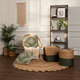 REDEARTH Jute Braided Pouf Ottoman Natural Olive Cylinder