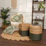 REDEARTH Jute Braided Pouf Ottoman Natural Olive Cylinder