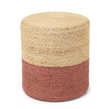 REDEARTH · Cylindrical Pouf Foot Stool Ottoman - Jute Braided Pouffe Poof Accent Sitting Footrest for Living Room, Bedroom, Nursery, Patio, Lounge (Natural Rust, 14.5