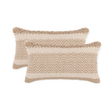 REDEARTH Boho Textured Throw Pillow Cushion Covers- Lumbar Woven Tufted Decorative Farmhouse Cases Set for Couch, Sofa, Bed, Chair, Dining, Patio, Outdoor; 100% Cotton (12"x20", Natural) Pack of 2