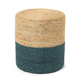 REDEARTH Jute Braided Pouf Ottoman Cylinder Half & Half Natural Teal - Two Pack